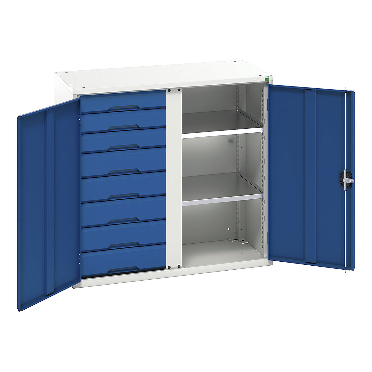 Bott Verso Workshop PPE Cupboards, Bott Verso Workshop PPE Cupboards, Bott Verso Workshop PPE Cupboards | 1000h x 1050w x 550d mm | 2 Shelves | 8 Drawers | Plain Doors | Blue-0