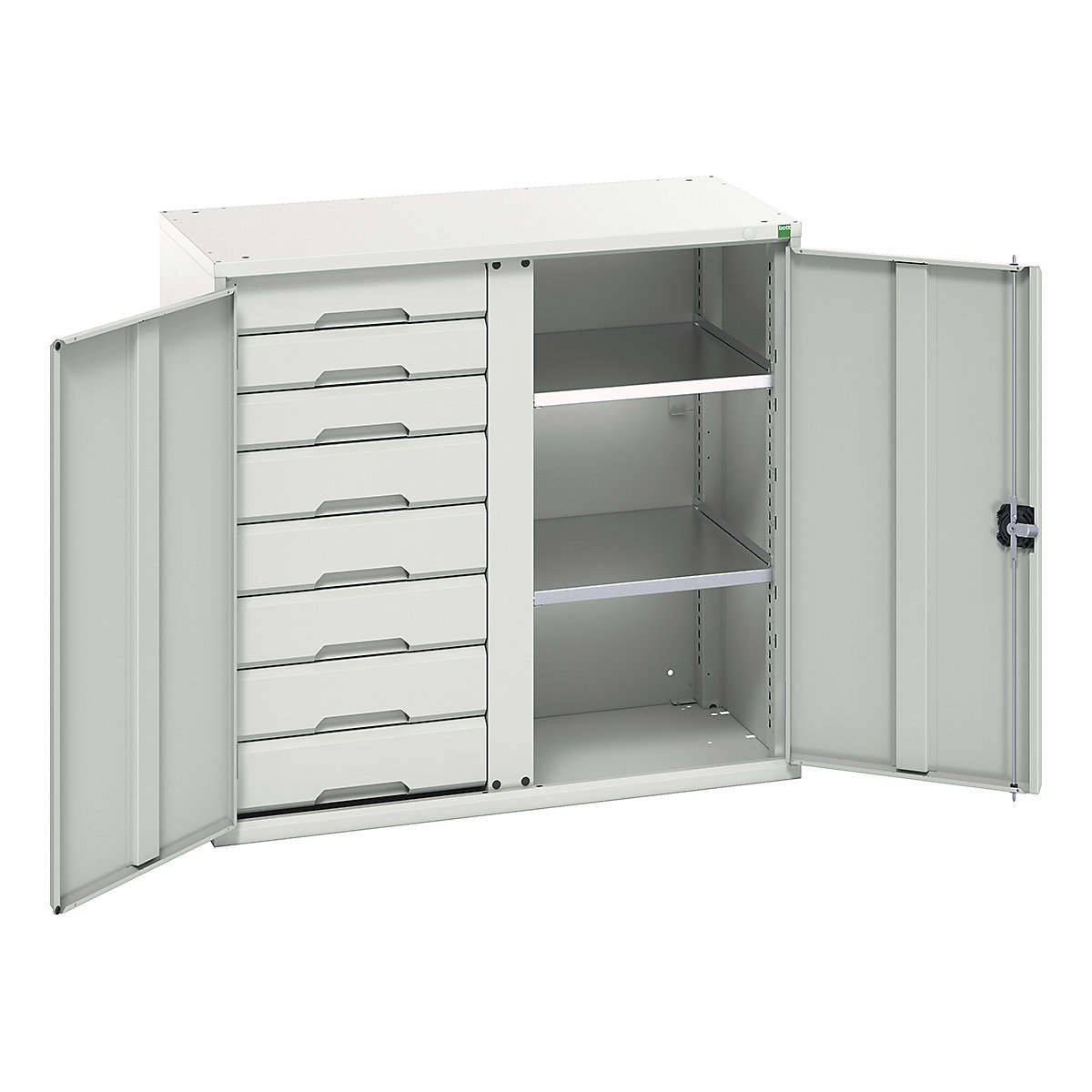 Bott Verso Workshop PPE Cupboards, Bott Verso Workshop PPE Cupboards, Bott Verso Workshop PPE Cupboards | 1000h x 1050w x 550d mm | 2 Shelves | 8 Drawers | Plain Doors | Light Grey-0