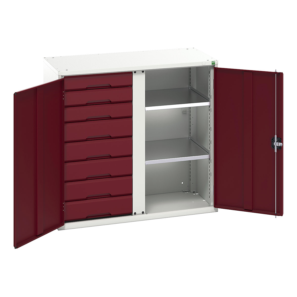 Bott Verso Workshop PPE Cupboards, Bott Verso Workshop PPE Cupboards, Bott Verso Workshop PPE Cupboards | 1000h x 1050w x 550d mm | 2 Shelves | 8 Drawers | Plain Doors | Red-0