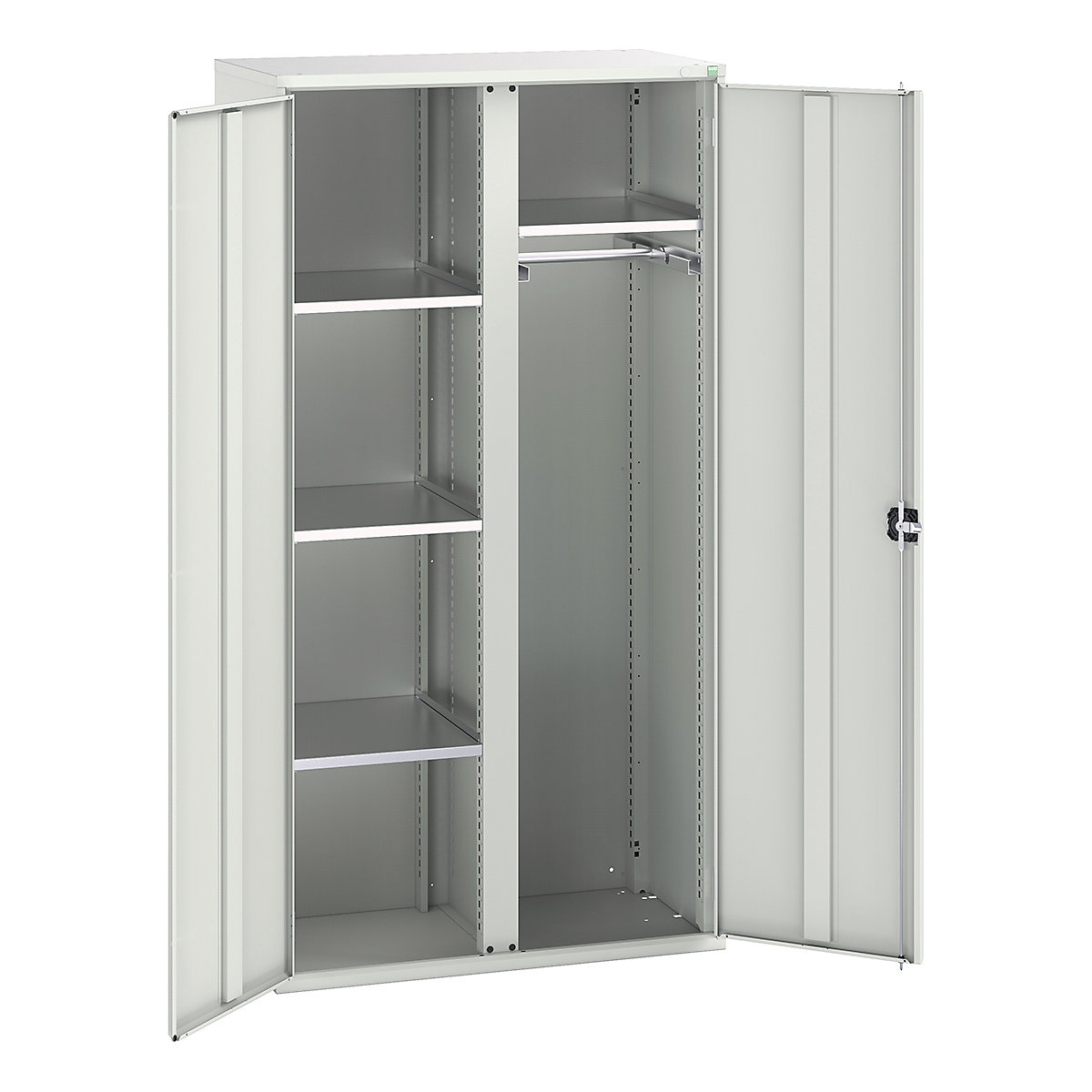 Bott Verso Workshop PPE Cupboards, Bott Verso Workshop PPE Cupboards, Bott Verso Workshop PPE Cupboards | 2000h x 1050w x 550d mm | 4 Shelves | 1 Rail | Plain Doors | Light Grey-0
