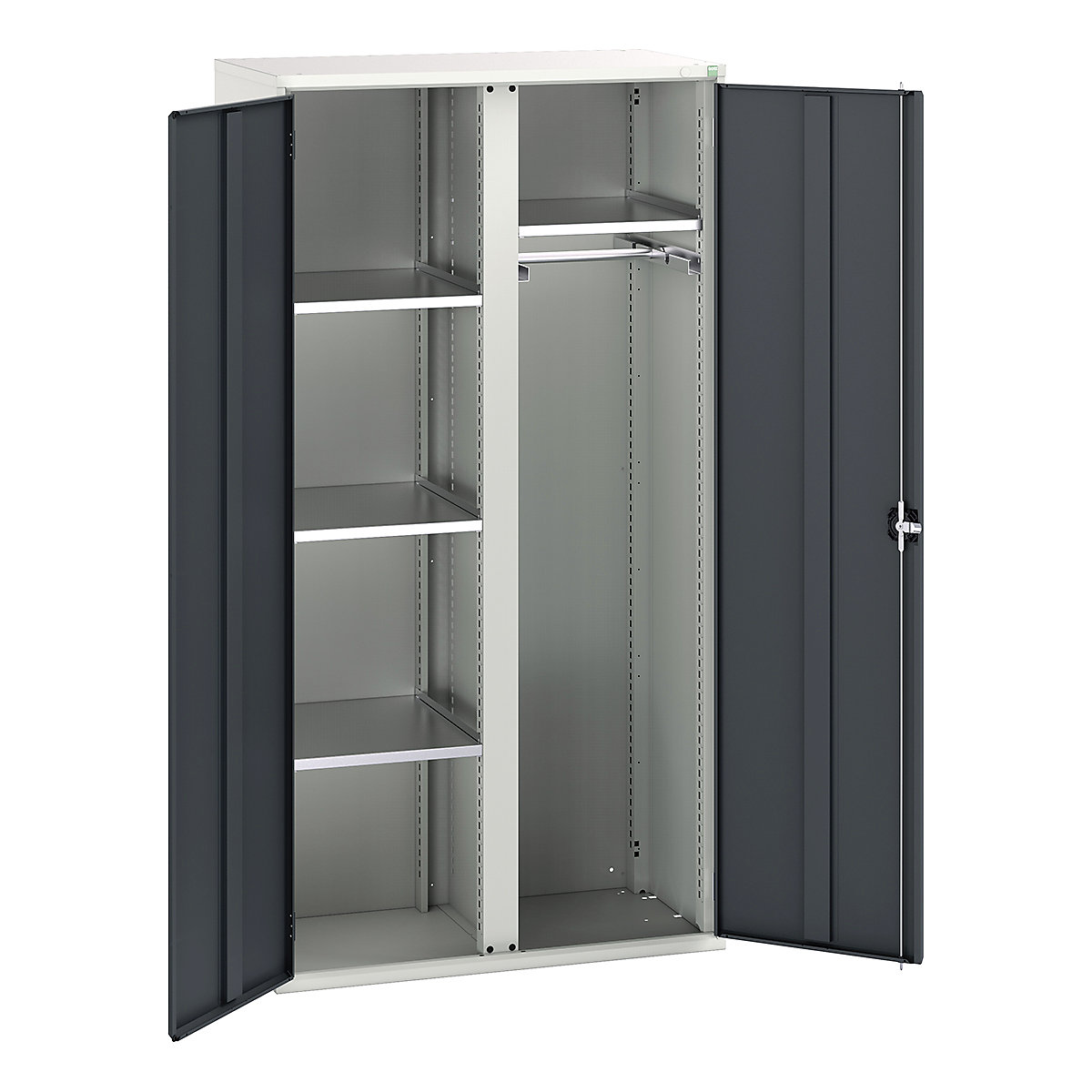 Bott Verso Workshop PPE Cupboards, Bott Verso Workshop PPE Cupboards, Bott Verso Workshop PPE Cupboards | 2000h x 1050w x 550d mm | 4 Shelves | 1 Rail | Plain Doors | Anthracite Grey-0