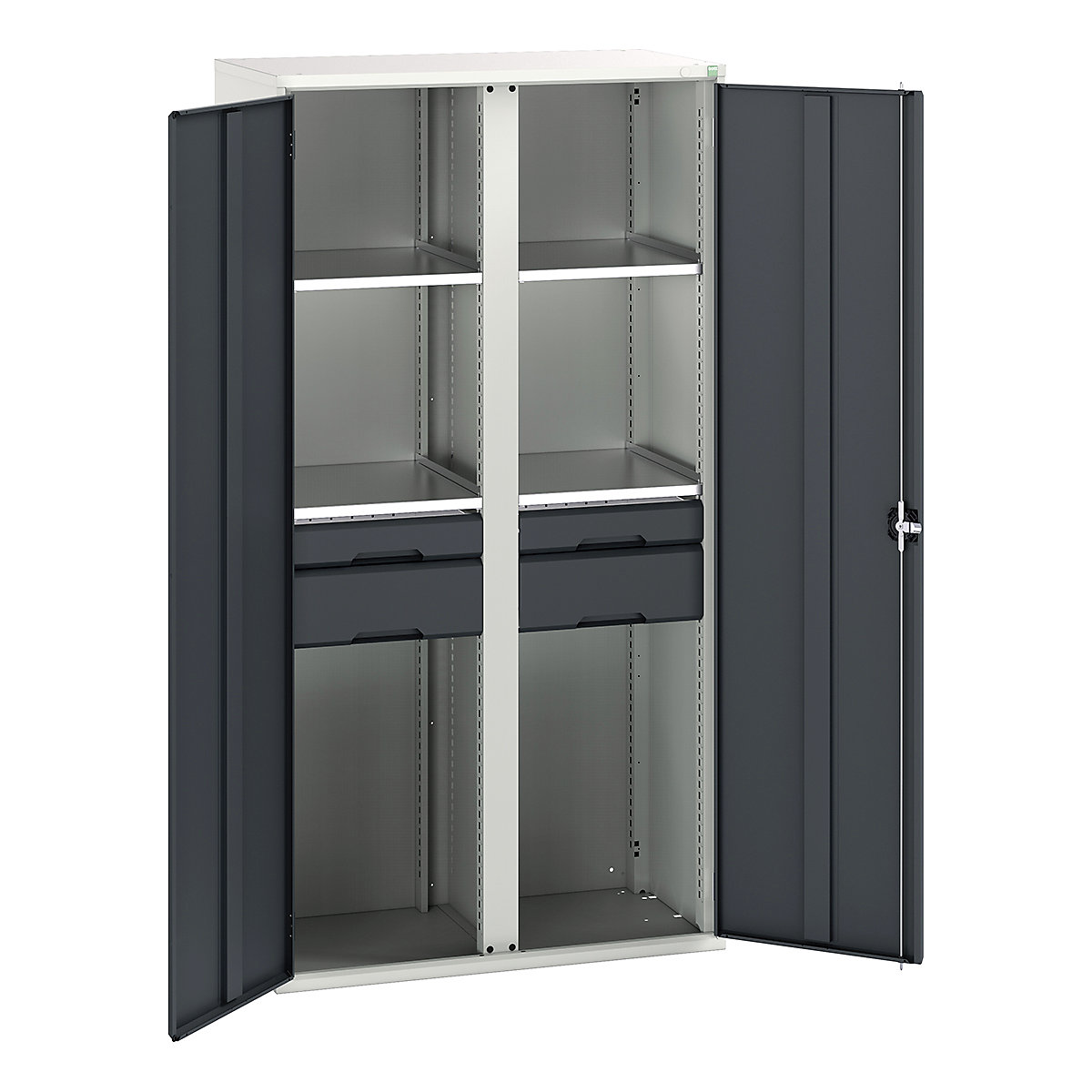 Bott Verso Workshop PPE Cupboards, Bott Verso Workshop PPE Cupboards, Bott Verso Workshop PPE Cupboards | 2000h x 1050w x 550d mm | 4 Shelves | 4 Drawers | Plain Doors | Anthracite Grey-0