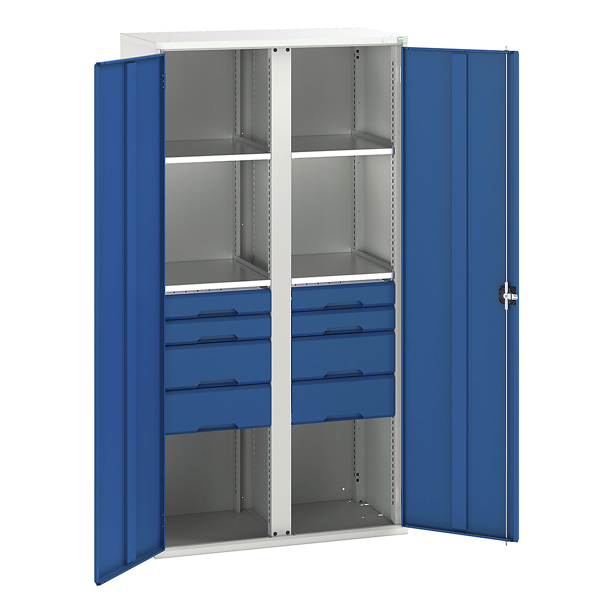 Bott Verso Workshop PPE Cupboards, Bott Verso Workshop PPE Cupboards, Bott Verso Workshop PPE Cupboards | 2000h x 1050w x 550d mm | 4 Shelves | 8 Drawers | Plain Doors | Blue-0