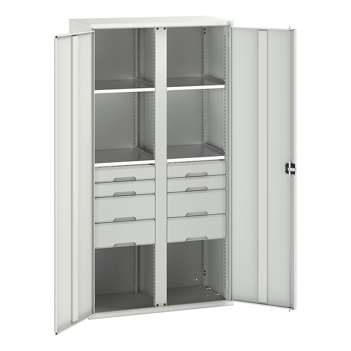 Bott Verso Workshop PPE Cupboards, Bott Verso Workshop PPE Cupboards, Bott Verso Workshop PPE Cupboards | 2000h x 1050w x 550d mm | 4 Shelves | 8 Drawers | Plain Doors | Light Grey-0