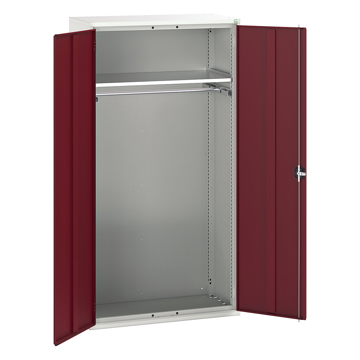 Bott Verso Workshop PPE Cupboards, Bott Verso Workshop PPE Cupboards, Bott Verso Workshop PPE Cupboards | 2000h x 1050w x 550d mm | 1 Shelf | 1 Rail | Plain Doors | Red-0