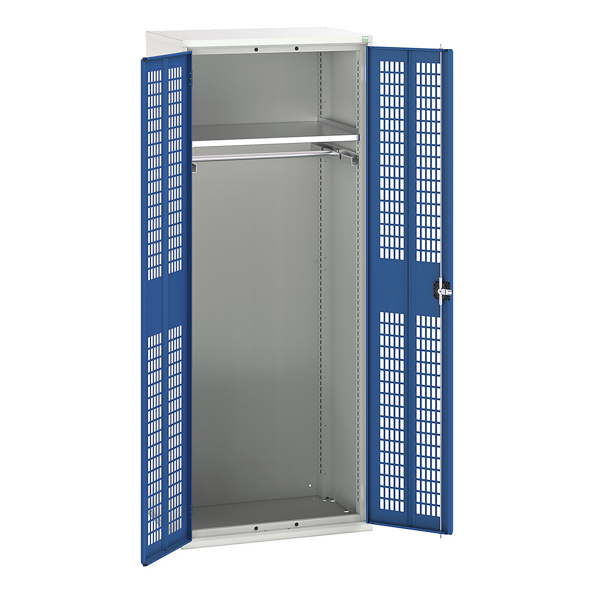 Bott Verso Workshop PPE Cupboards, Bott Verso Workshop PPE Cupboards, Bott Verso Workshop PPE Cupboards | 2000h x 800w x 550d mm | 1 Shelf | 1 Rail | Ventilated Doors | Blue-0