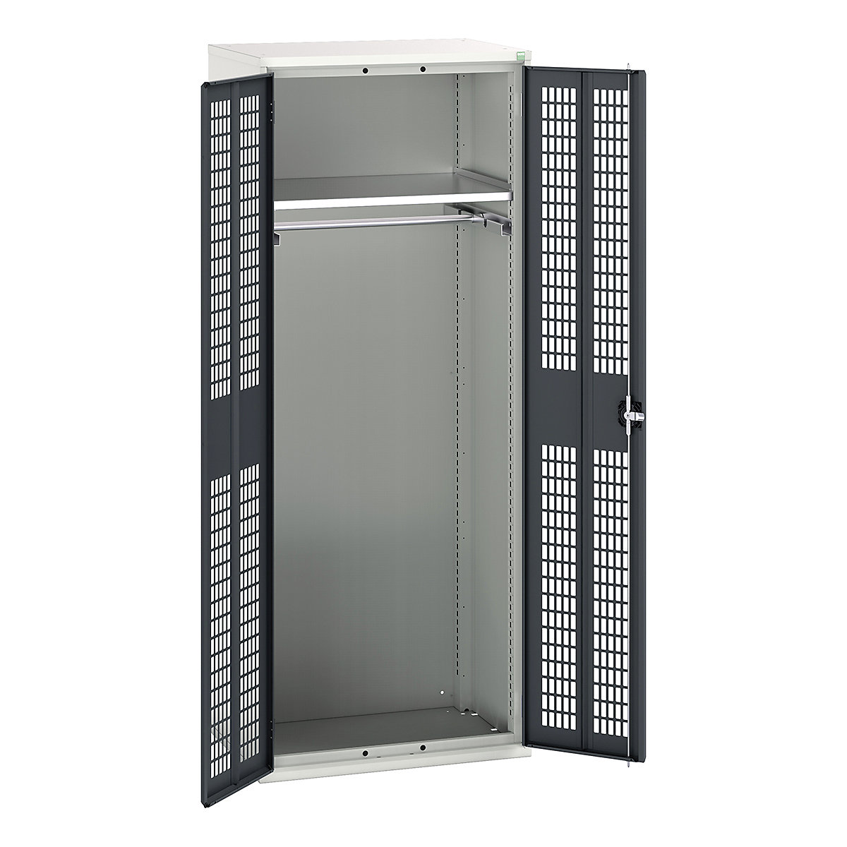 Bott Verso Workshop PPE Cupboards, Bott Verso Workshop PPE Cupboards, Bott Verso Workshop PPE Cupboards | 2000h x 800w x 550d mm | 1 Shelf | 1 Rail | Ventilated Doors | Anthracite Grey-0