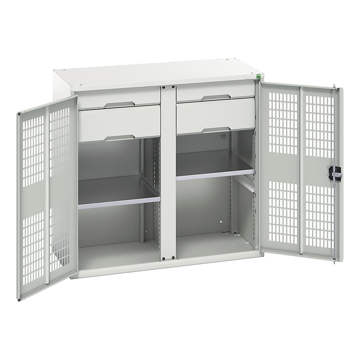Bott Verso Workshop PPE Cupboards, Bott Verso Workshop PPE Cupboards, Bott Verso Workshop PPE Cupboards | 1000h x 1050w x 550d mm | 2 Shelves | 4 Drawers | Ventilated Doors | Light Grey-0