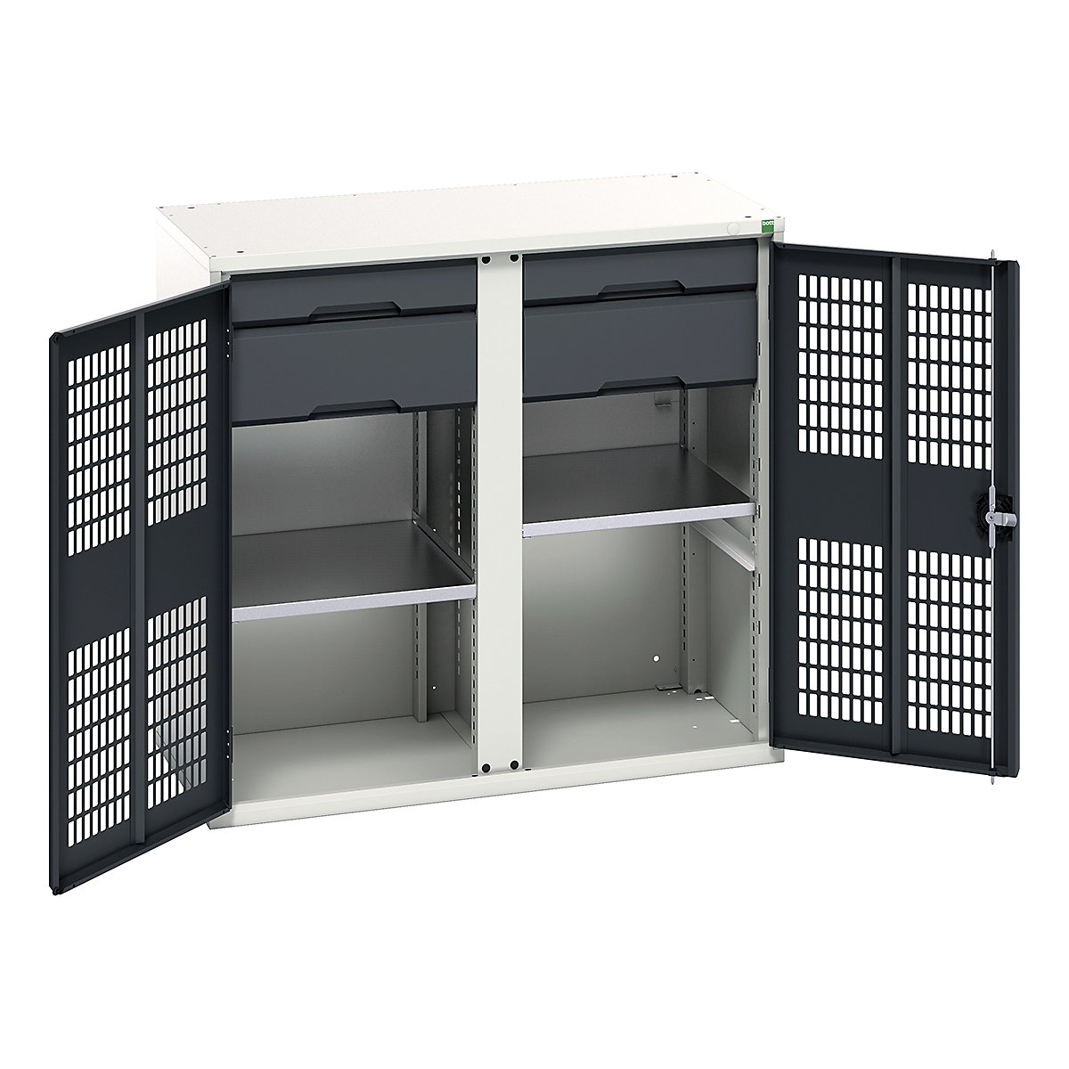 Bott Verso Workshop PPE Cupboards, Bott Verso Workshop PPE Cupboards, Bott Verso Workshop PPE Cupboards | 1000h x 1050w x 550d mm | 2 Shelves | 4 Drawers | Ventilated Doors | Anthracite Grey-0