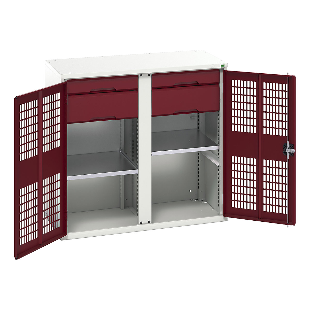 Bott Verso Workshop PPE Cupboards, Bott Verso Workshop PPE Cupboards, Bott Verso Workshop PPE Cupboards | 1000h x 1050w x 550d mm | 2 Shelves | 4 Drawers | Ventilated Doors | Red-0
