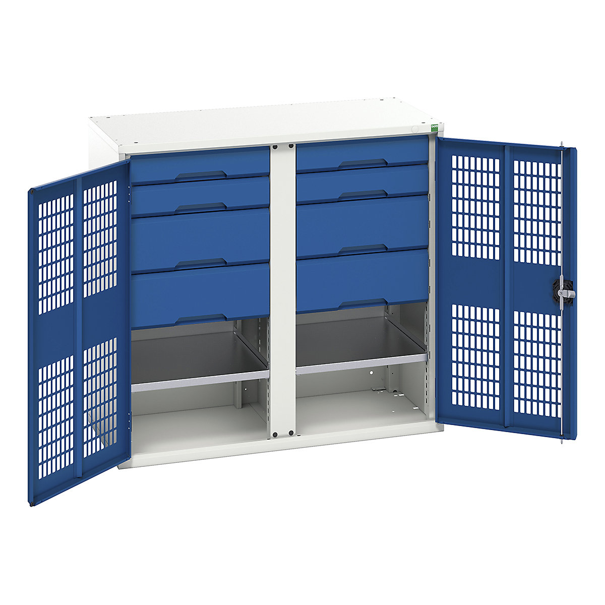Bott Verso Workshop PPE Cupboards, Bott Verso Workshop PPE Cupboards, Bott Verso Workshop PPE Cupboards | 1000h x 1050w x 550d mm | 2 Shelves | 8 Drawers | Ventilated Doors | Blue-0