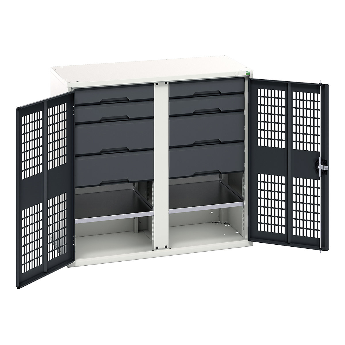 Bott Verso Workshop PPE Cupboards, Bott Verso Workshop PPE Cupboards, Bott Verso Workshop PPE Cupboards | 1000h x 1050w x 550d mm | 2 Shelves | 8 Drawers | Ventilated Doors | Anthracite Grey-0