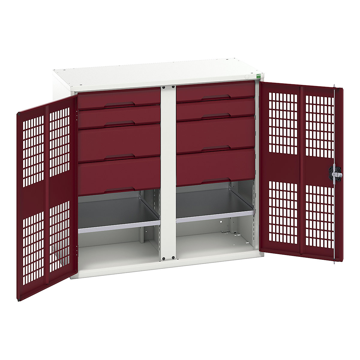 Bott Verso Workshop PPE Cupboards, Bott Verso Workshop PPE Cupboards, Bott Verso Workshop PPE Cupboards | 1000h x 1050w x 550d mm | 2 Shelves | 8 Drawers | Ventilated Doors | Red-0