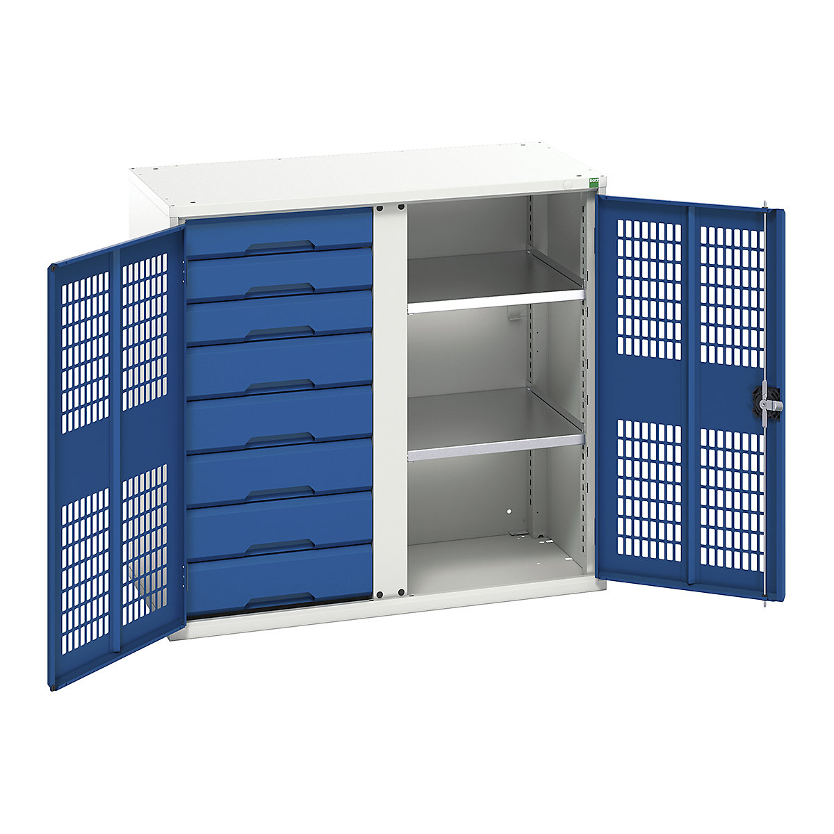 Bott Verso Workshop PPE Cupboards, Bott Verso Workshop PPE Cupboards, Bott Verso Workshop PPE Cupboards | 1000h x 1050w x 550d mm | 2 Shelves | 8 Drawers | Ventilated Doors | Blue-0