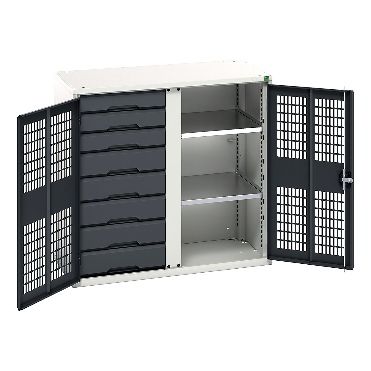 Bott Verso Workshop PPE Cupboards, Bott Verso Workshop PPE Cupboards, Bott Verso Workshop PPE Cupboards | 1000h x 1050w x 550d mm | 2 Shelves | 8 Drawers | Ventilated Doors | Anthracite Grey-0