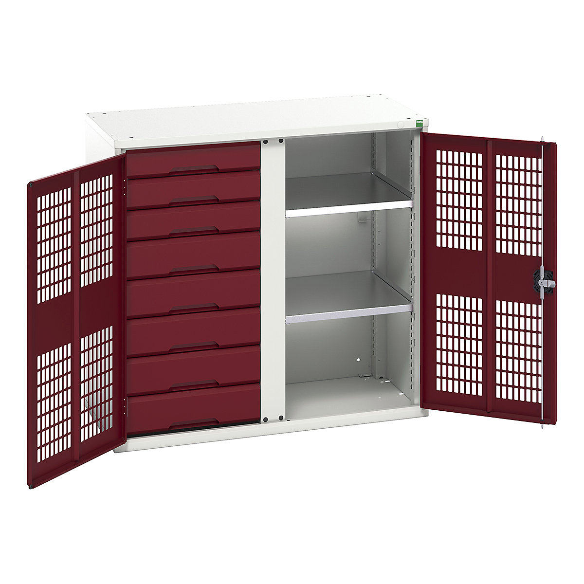 Bott Verso Workshop PPE Cupboards, Bott Verso Workshop PPE Cupboards, Bott Verso Workshop PPE Cupboards | 1000h x 1050w x 550d mm | 2 Shelves | 8 Drawers | Ventilated Doors | Red-0