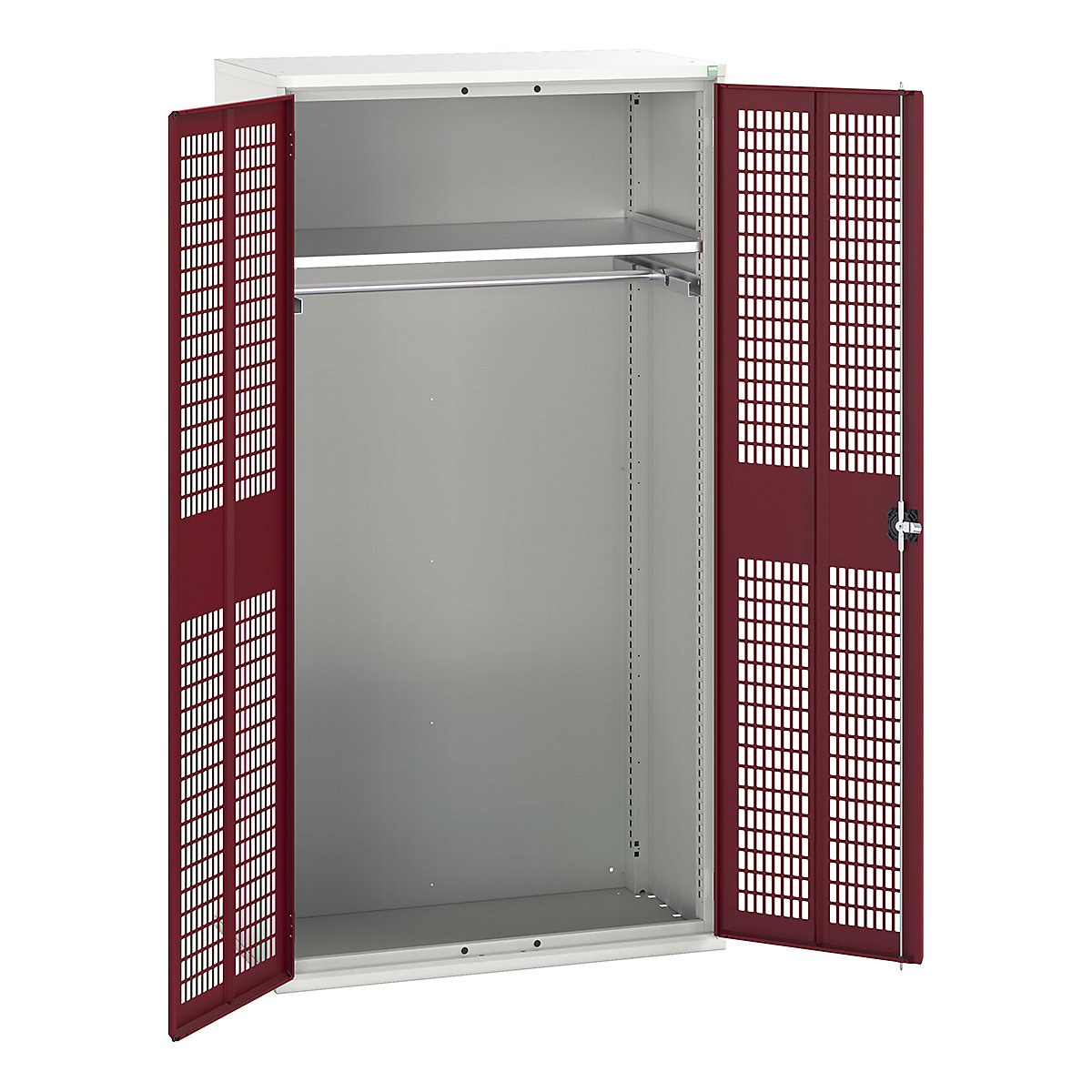 Bott Verso Workshop PPE Cupboards, Bott Verso Workshop PPE Cupboards, Bott Verso Workshop PPE Cupboards | 2000h x 1050w x 550d mm | 1 Shelves | 1 Rail | Ventilated Doors | Red-0