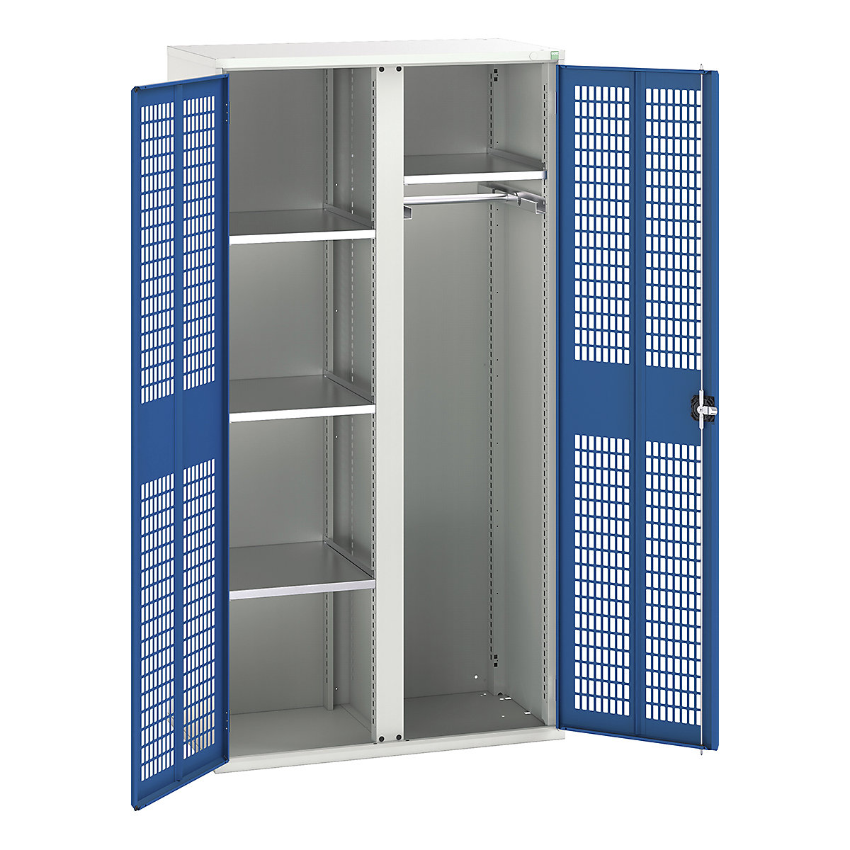 Bott Verso Workshop PPE Cupboards, Bott Verso Workshop PPE Cupboards, Bott Verso Workshop PPE Cupboards | 2000h x 1050w x 550d mm | 4 Shelves | 1 Rail | Ventilated Doors | Blue-0