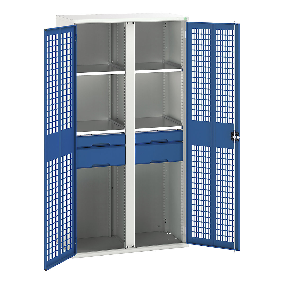 Bott Verso Workshop PPE Cupboards, Bott Verso Workshop PPE Cupboards, Bott Verso Workshop PPE Cupboards | 2000h x 1050w x 550d mm | 4 Shelves | 4 Drawers | Ventilated Doors | Blue-0