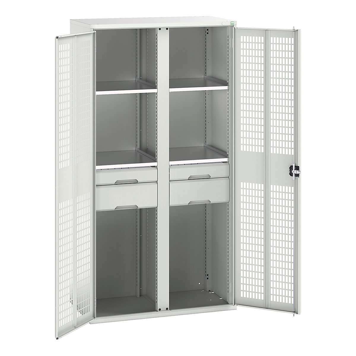 Bott Verso Workshop PPE Cupboards, Bott Verso Workshop PPE Cupboards, Bott Verso Workshop PPE Cupboards | 2000h x 1050w x 550d mm | 4 Shelves | 4 Drawers | Ventilated Doors | Light Grey-0