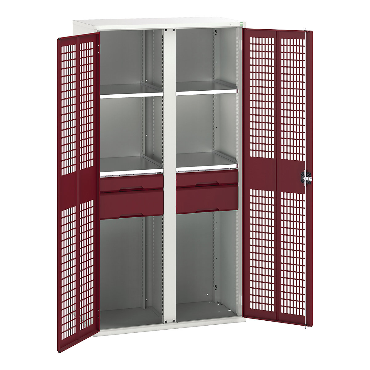 Bott Verso Workshop PPE Cupboards, Bott Verso Workshop PPE Cupboards, Bott Verso Workshop PPE Cupboards | 2000h x 1050w x 550d mm | 4 Shelves | 4 Drawers | Ventilated Doors | Red-0