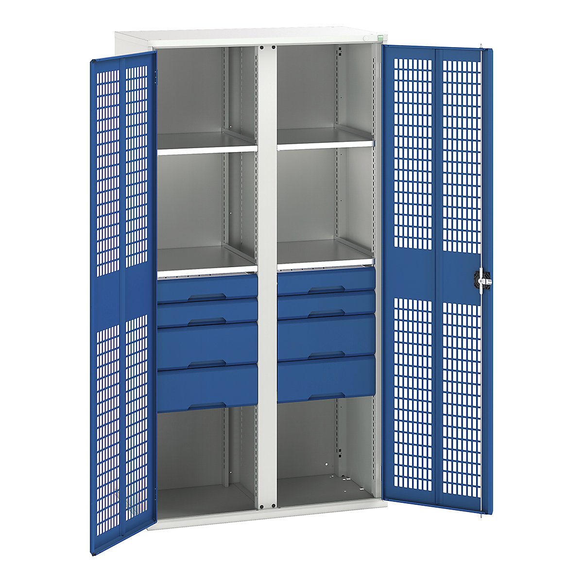 Bott Verso Workshop PPE Cupboards, Bott Verso Workshop PPE Cupboards, Bott Verso Workshop PPE Cupboards | 2000h x 1050w x 550d mm | 4 Shelves | 8 Drawers | Ventilated Doors | Blue-0