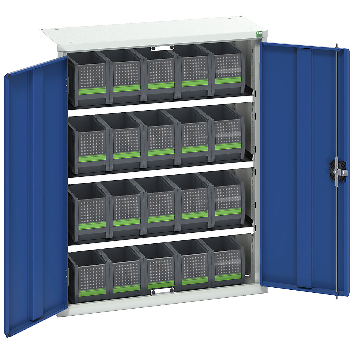 Bott Verso bottBox Cupboard Kits, Bott Verso bottBox Cupboard Kits, Bott Verso bottBox Cupboard Kits | 1000h x 800w x 350d mm | 3 Shelves | 20 Boxes: 20x 130w x 298d x 165h | Blue-0