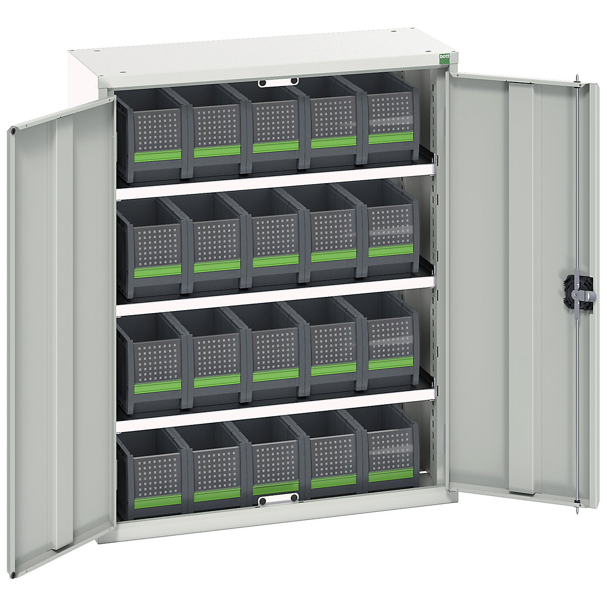 Bott Verso bottBox Cupboard Kits, Bott Verso bottBox Cupboard Kits, Bott Verso bottBox Cupboard Kits | 1000h x 800w x 350d mm | 3 Shelves | 20 Boxes: 20x 130w x 298d x 165h | Light Grey-0
