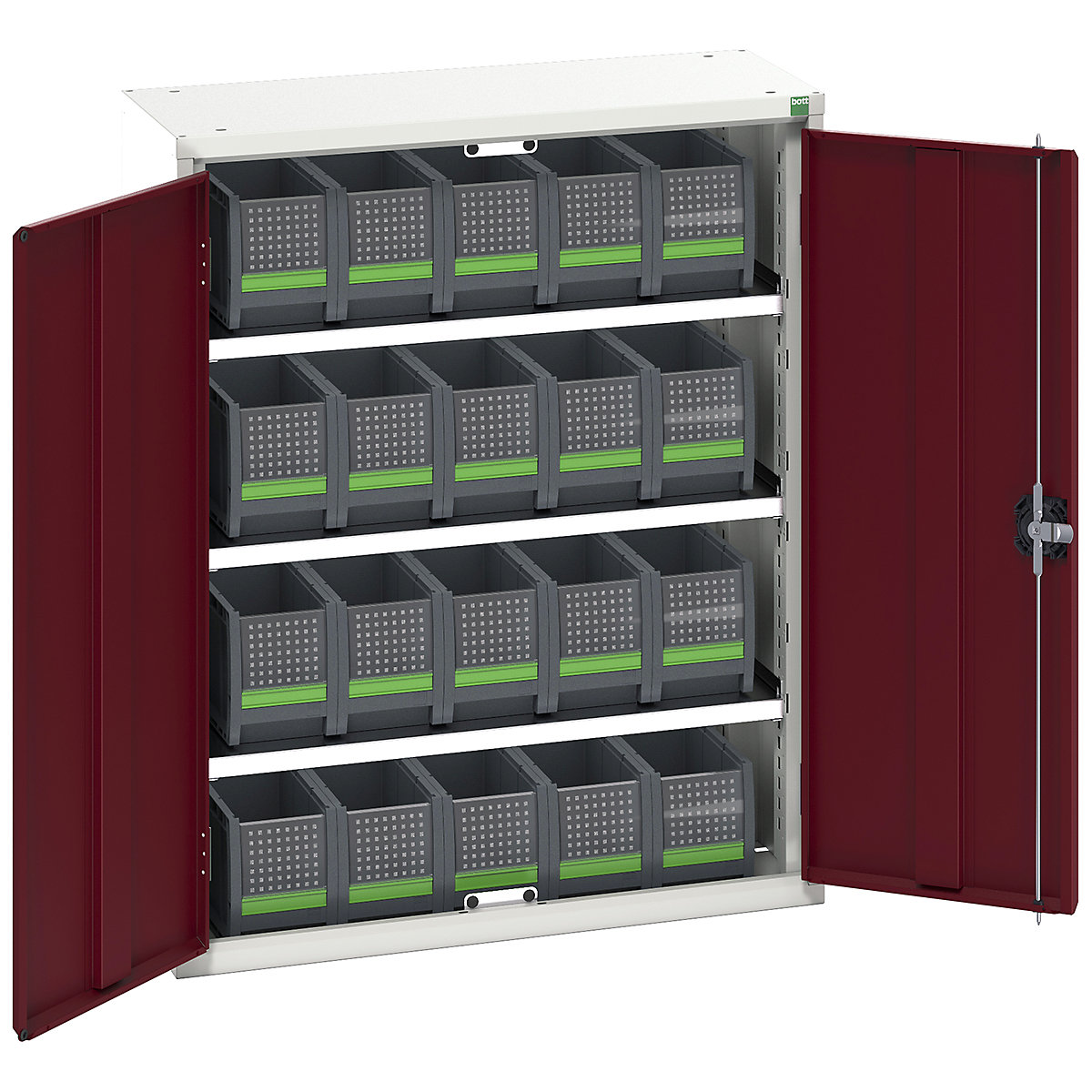 Bott Verso bottBox Cupboard Kits, Bott Verso bottBox Cupboard Kits, Bott Verso bottBox Cupboard Kits | 1000h x 800w x 350d mm | 3 Shelves | 20 Boxes: 20x 130w x 298d x 165h | Red-0