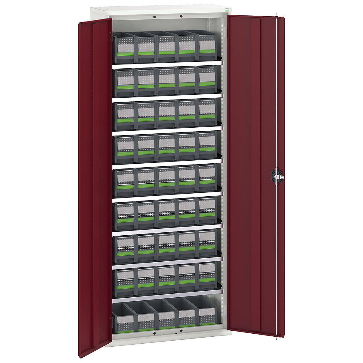 Bott Verso bottBox Cupboard Kits, Bott Verso bottBox Cupboard Kits, Bott Verso bottBox Cupboard Kits | 2000h x 800w x 350d mm | 8 Shelves | 45 Boxes: 45x 130w x 298d x 165h | Red-0