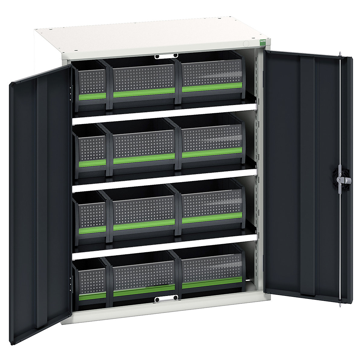 Bott Verso bottBox Cupboard Kits, Bott Verso bottBox Cupboard Kits, Bott Verso bottBox Cupboard Kits | 1000h x 800w x 550d mm | 3 Shelves | 12 Boxes: 4x 130w x 298d x 165h, 8x 265w x 398d x 165h | Anthracite Grey-0