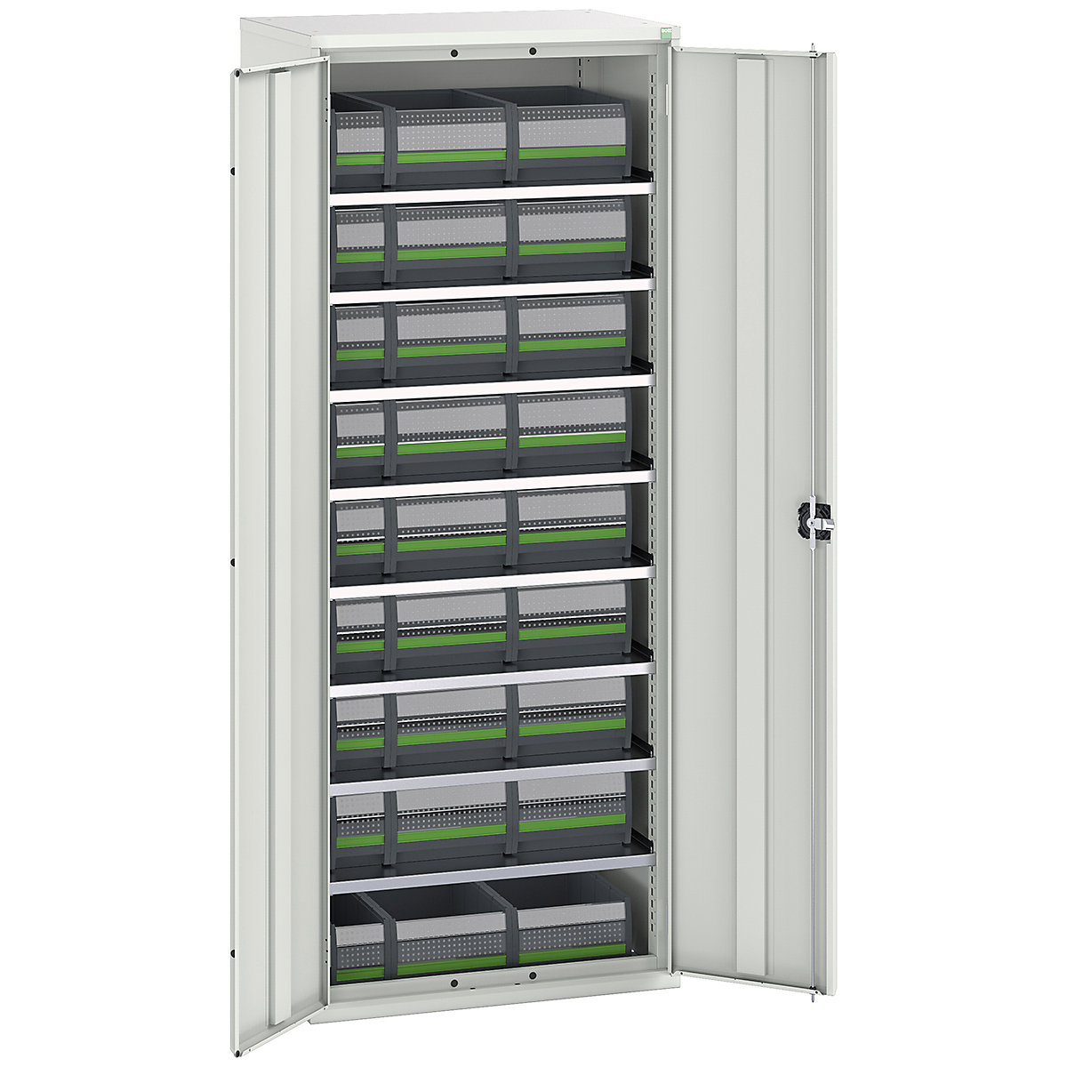 Bott Verso bottBox Cupboard Kits, Bott Verso bottBox Cupboard Kits, Bott Verso bottBox Cupboard Kits | 2000h x 800w x 550d mm | 8 Shelves | 27 Boxes: 9x 130w x 298d x 165h, 18x 265w x 398d x 165h | Light Grey-0