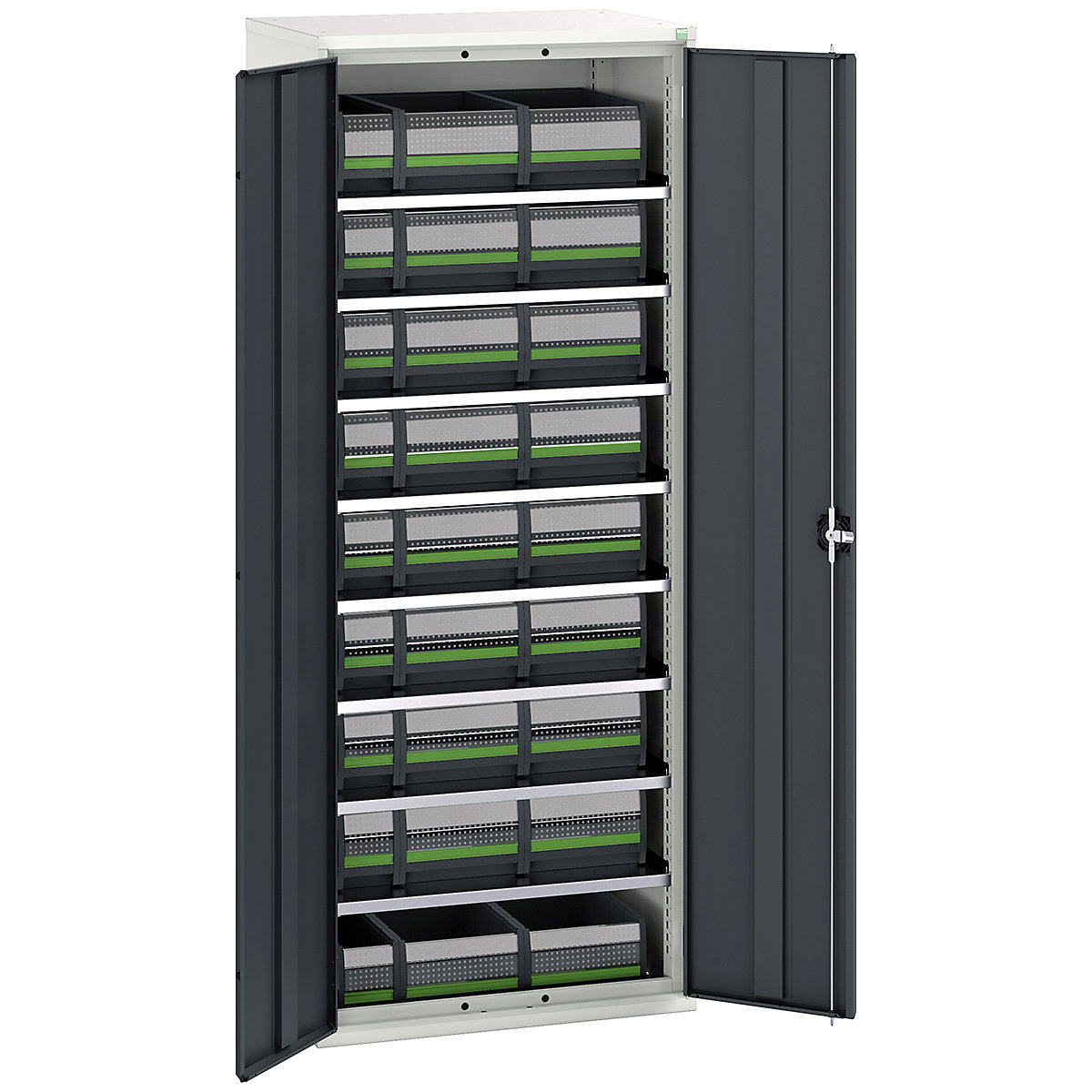 Bott Verso bottBox Cupboard Kits, Bott Verso bottBox Cupboard Kits, Bott Verso bottBox Cupboard Kits | 2000h x 800w x 550d mm | 8 Shelves | 27 Boxes: 9x 130w x 298d x 165h, 18x 265w x 398d x 165h | Anthracite Grey-0