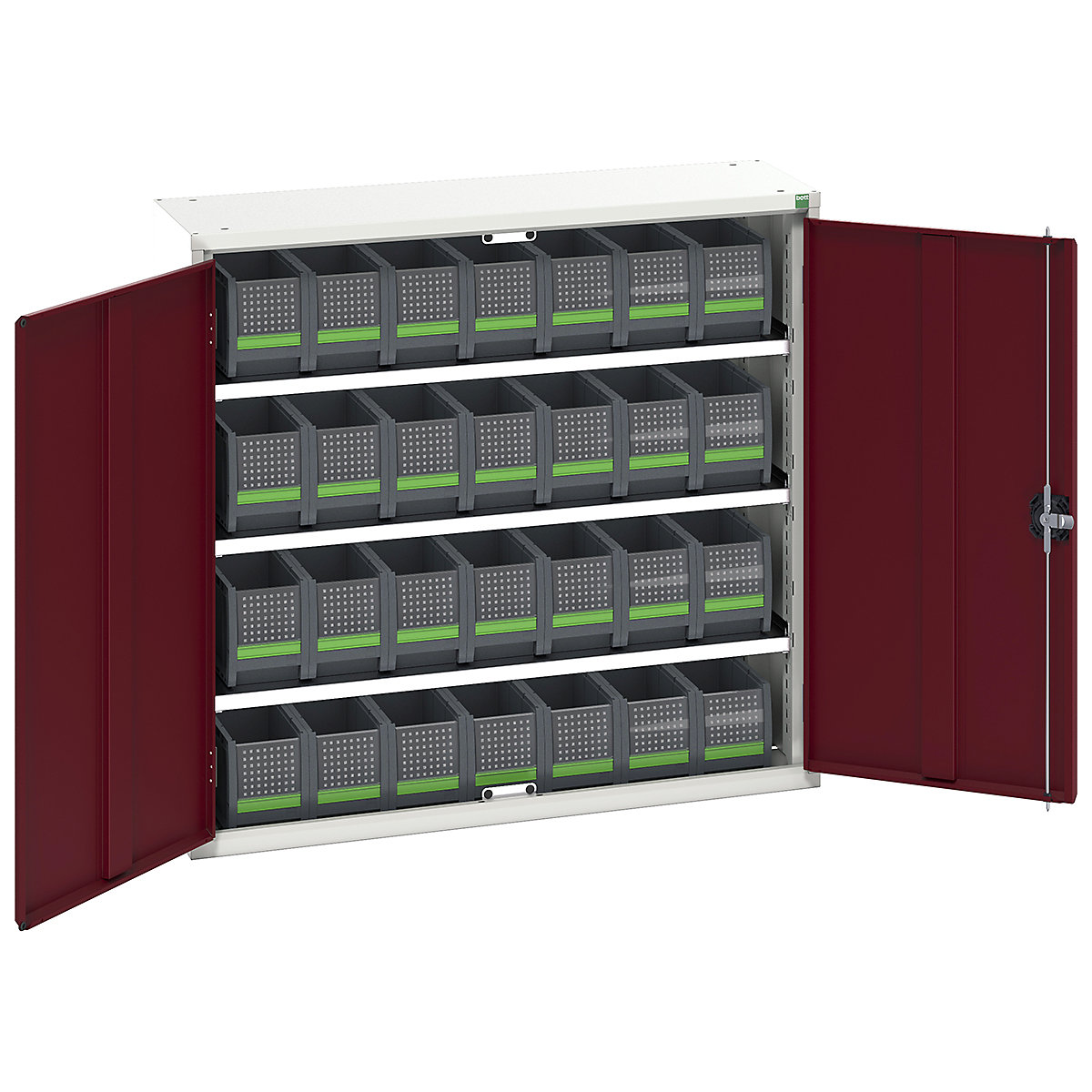 Bott Verso bottBox Cupboard Kits, Bott Verso bottBox Cupboard Kits, Bott Verso bottBox Cupboard Kits | 1000h x 1050w x 350d mm | 3 Shelves | 28 Boxes: 28x 130w x 298d x 165h | Red-0