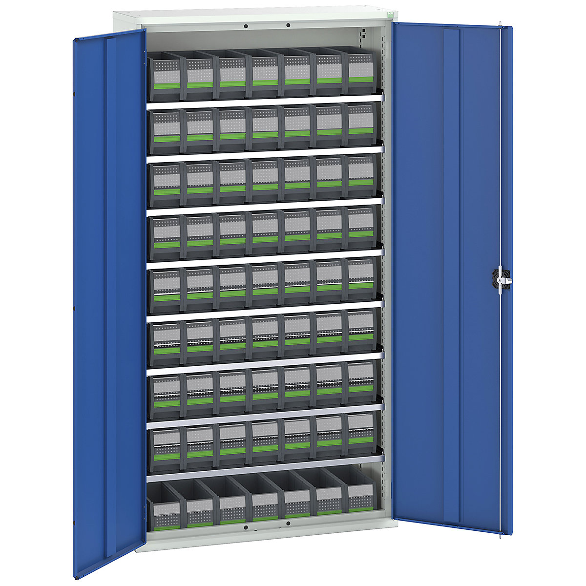 Bott Verso bottBox Cupboard Kits, Bott Verso bottBox Cupboard Kits, Bott Verso bottBox Cupboard Kits | 2000h x 1050w x 350d mm | 8 Shelves | 63 Boxes: 63x 130w x 298d x 165h | Blue-0