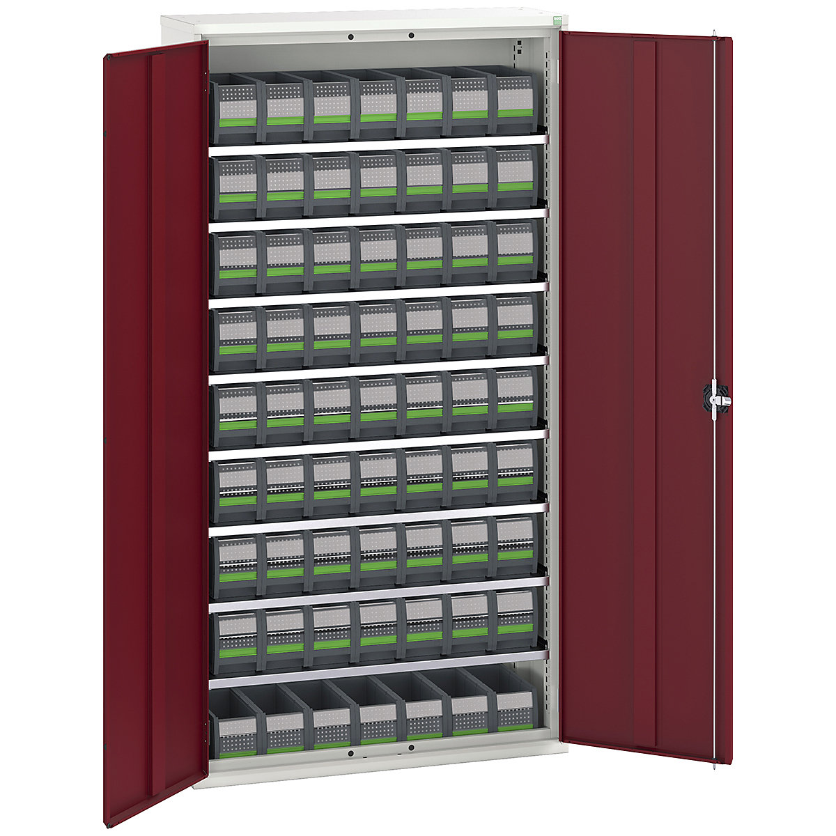 Bott Verso bottBox Cupboard Kits, Bott Verso bottBox Cupboard Kits, Bott Verso bottBox Cupboard Kits | 2000h x 1050w x 350d mm | 8 Shelves | 63 Boxes: 63x 130w x 298d x 165h | Red-0