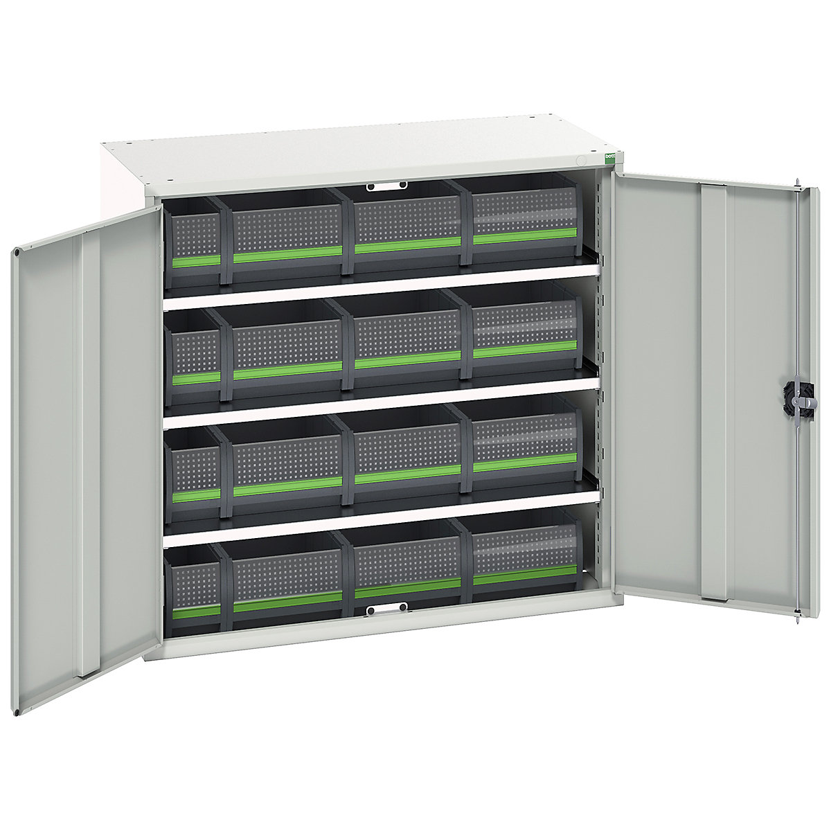 Bott Verso bottBox Cupboard Kits, Bott Verso bottBox Cupboard Kits, Bott Verso bottBox Cupboard Kits | 1000h x 1050w x 550d mm | 3 Shelves | 16 Boxes: 4x 130w x 298d x 165h, 12x 265w x 398d x 165h | Light Grey-0