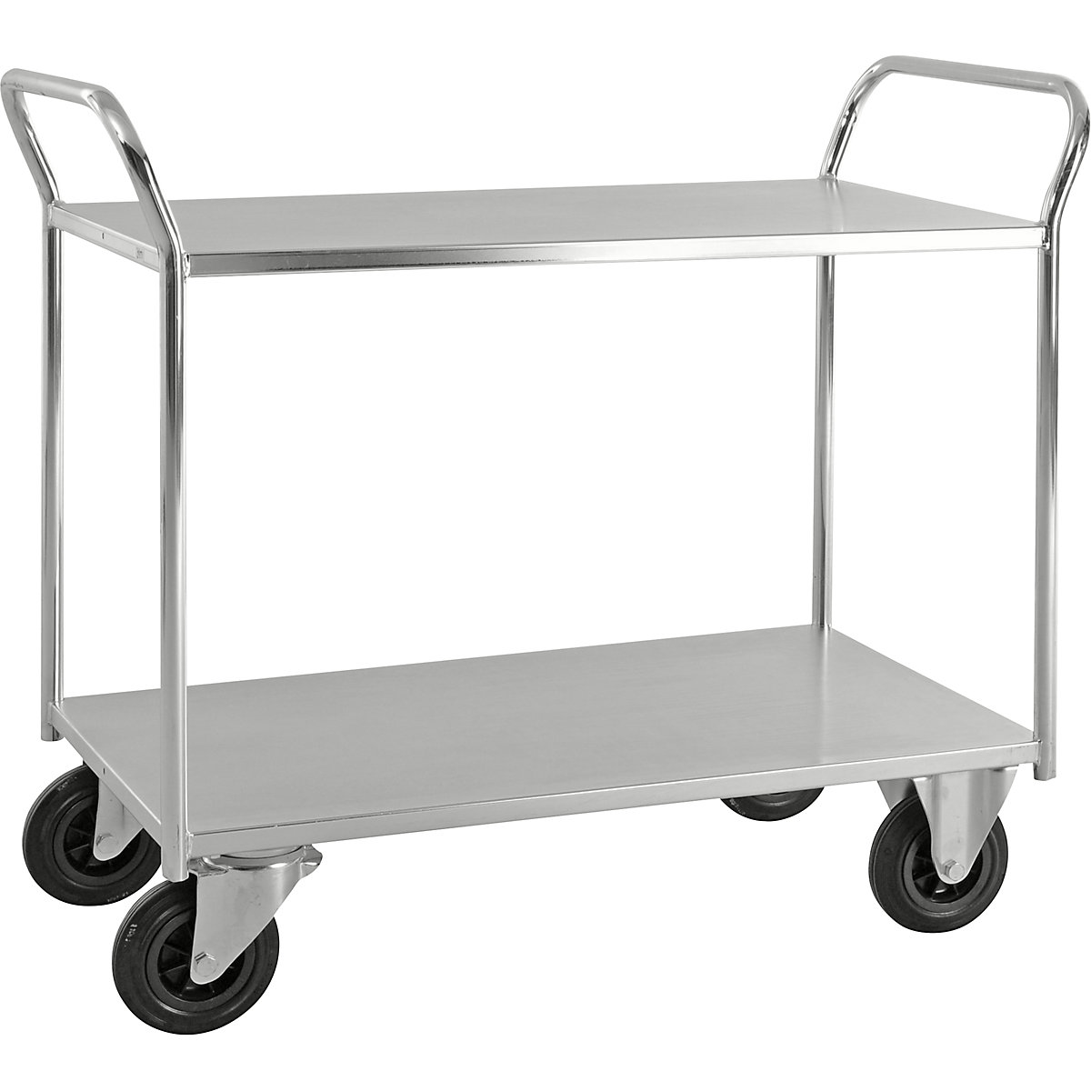 KM41 table trolley – Kongamek, 2 shelves, LxWxH 1080 x 450 x 975 mm, zinc plated, 2 swivel castors with stops, 2 fixed castors, 5+ items-1