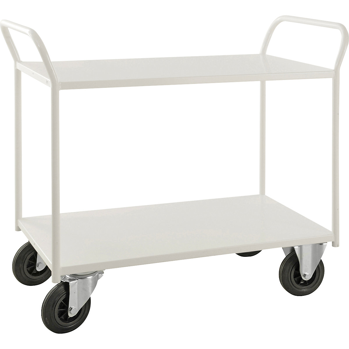 KM41 table trolley – Kongamek, 2 shelves, LxWxH 1080 x 450 x 975 mm, white, 2 swivel castors and 2 fixed castors, 5+ items-7