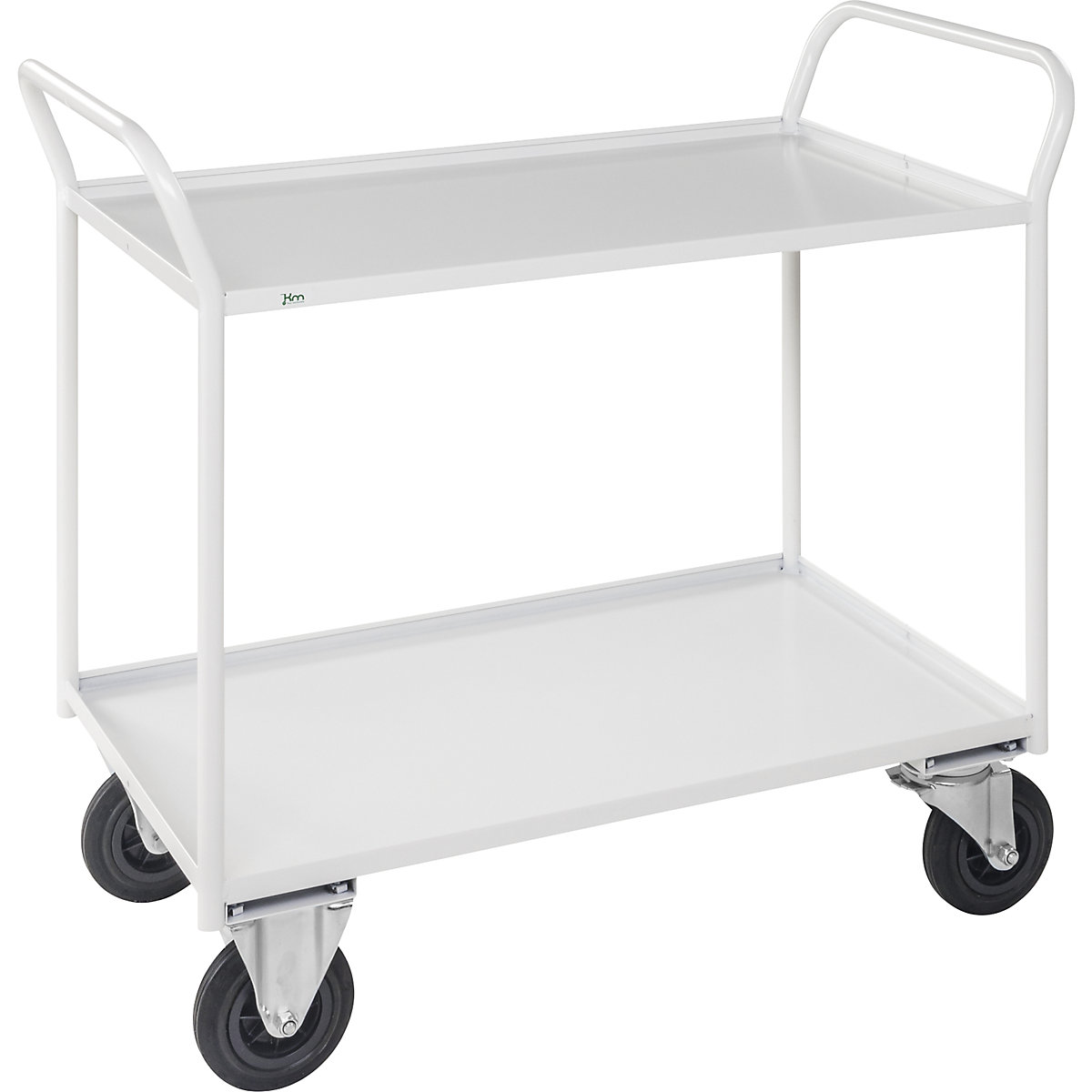 KM41 table trolley – Kongamek, 2 shelves with raised edges, LxWxH 1080 x 450 x 1000 mm, white, 2 swivel castors and 2 fixed castors, 5+ items-6
