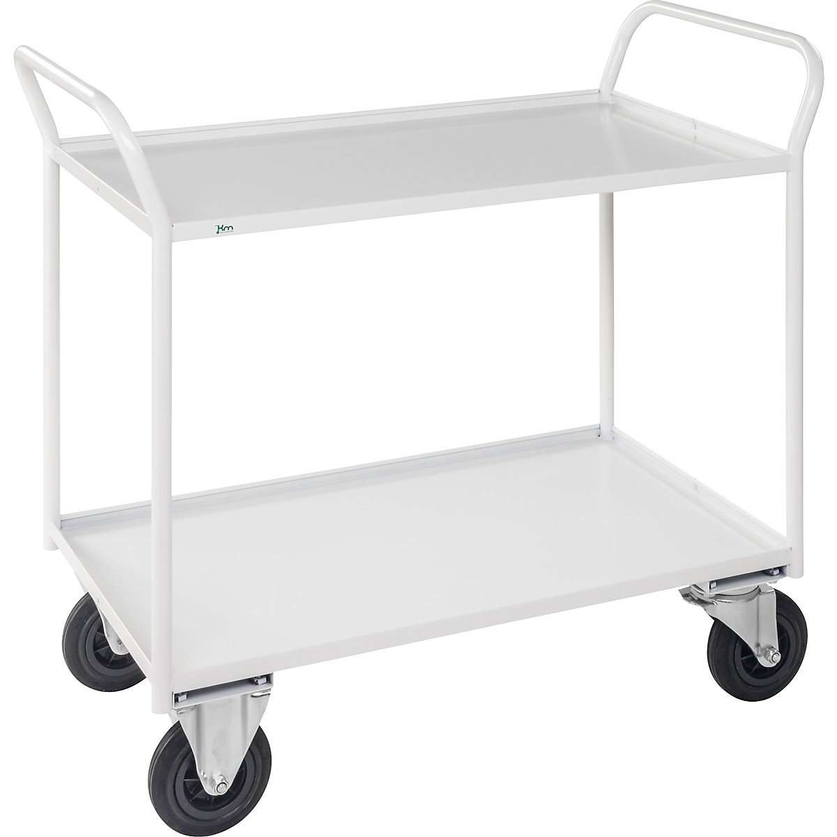 KM41 table trolley – Kongamek, 2 shelves with raised edges, LxWxH 1070 x 550 x 1000 mm, white, 2 swivel castors and 2 fixed castors, 5+ items-5