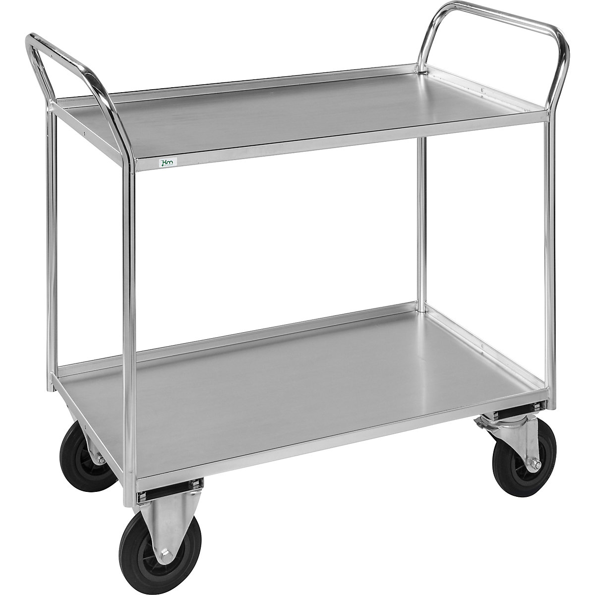 KM41 table trolley – Kongamek, 2 shelves with raised edges, LxWxH 1070 x 550 x 1000 mm, zinc plated, 2 swivel castors and 2 fixed castors, 5+ items-9