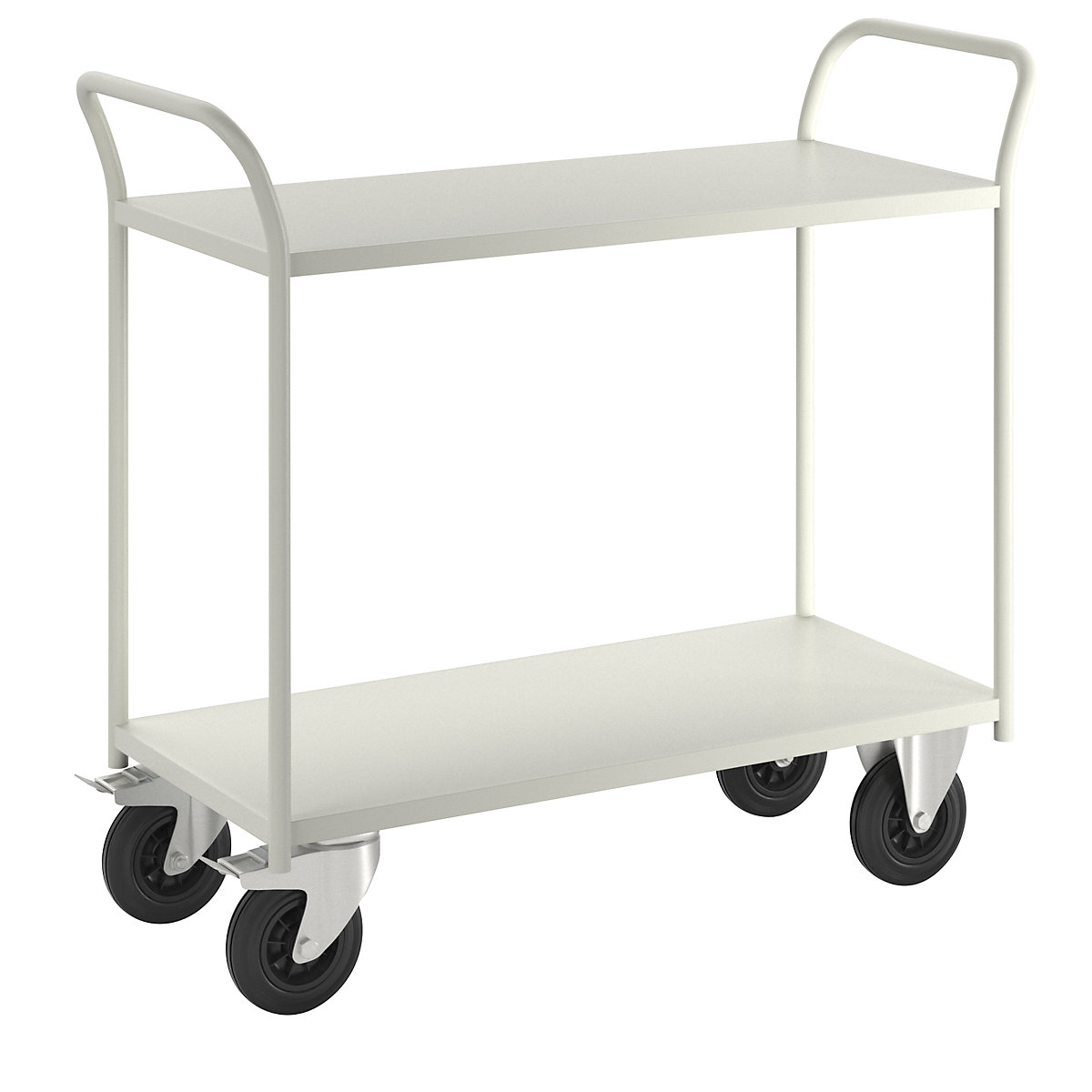 KM41 table trolley – Kongamek, 2 shelves, LxWxH 1080 x 450 x 975 mm, white, 2 swivel castors with stops, 2 fixed castors-3