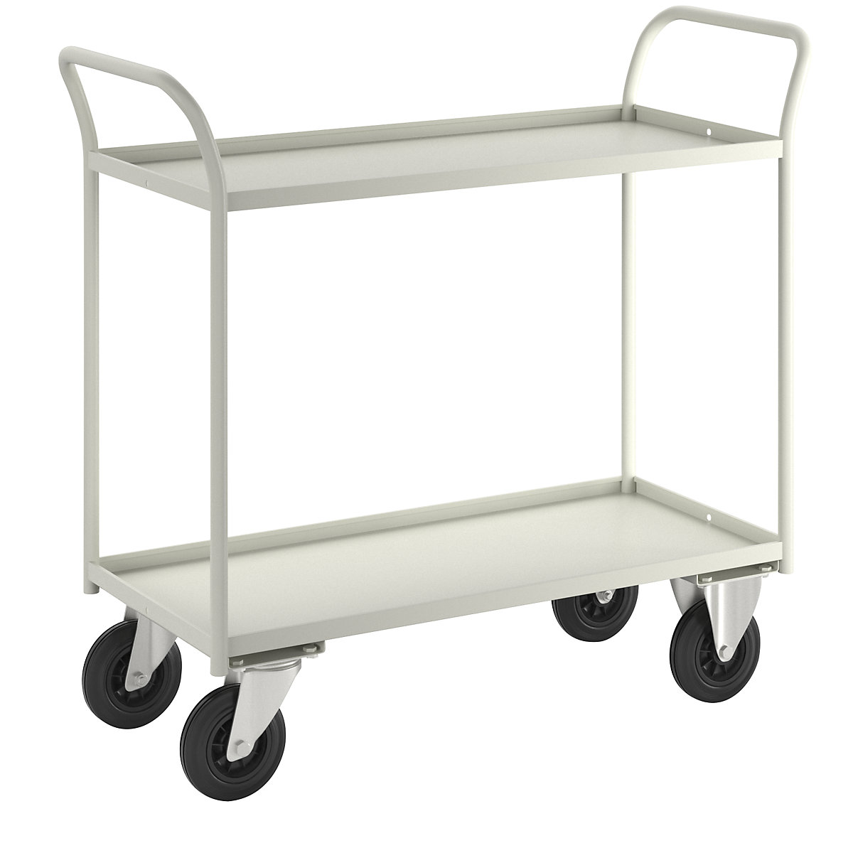 KM41 table trolley – Kongamek, 2 shelves with raised edges, LxWxH 1080 x 450 x 1000 mm, white, 2 swivel castors and 2 fixed castors-5