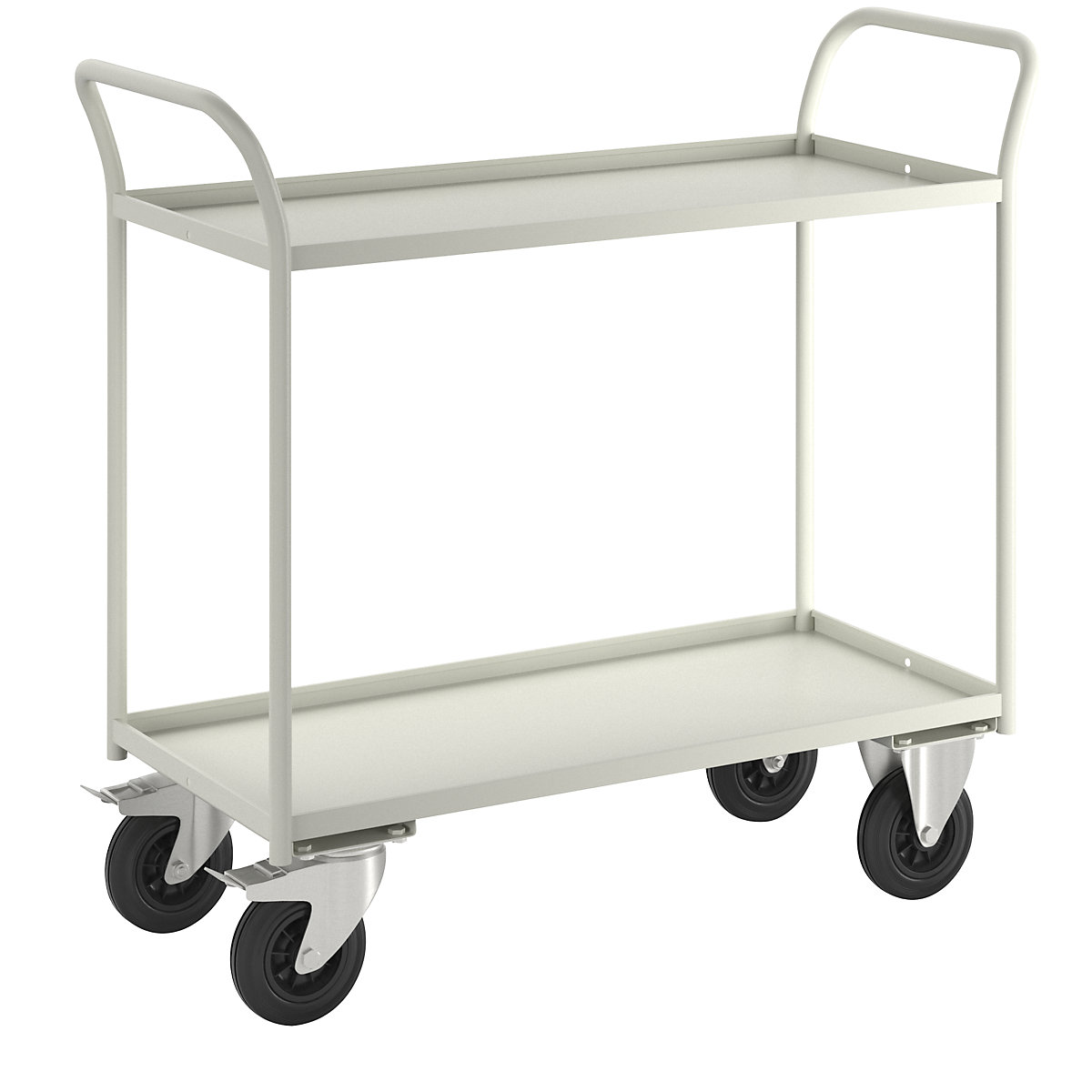 KM41 table trolley – Kongamek, 2 shelves with raised edges, LxWxH 1080 x 450 x 1000 mm, white, 2 swivel castors with stops, 2 fixed castors-8