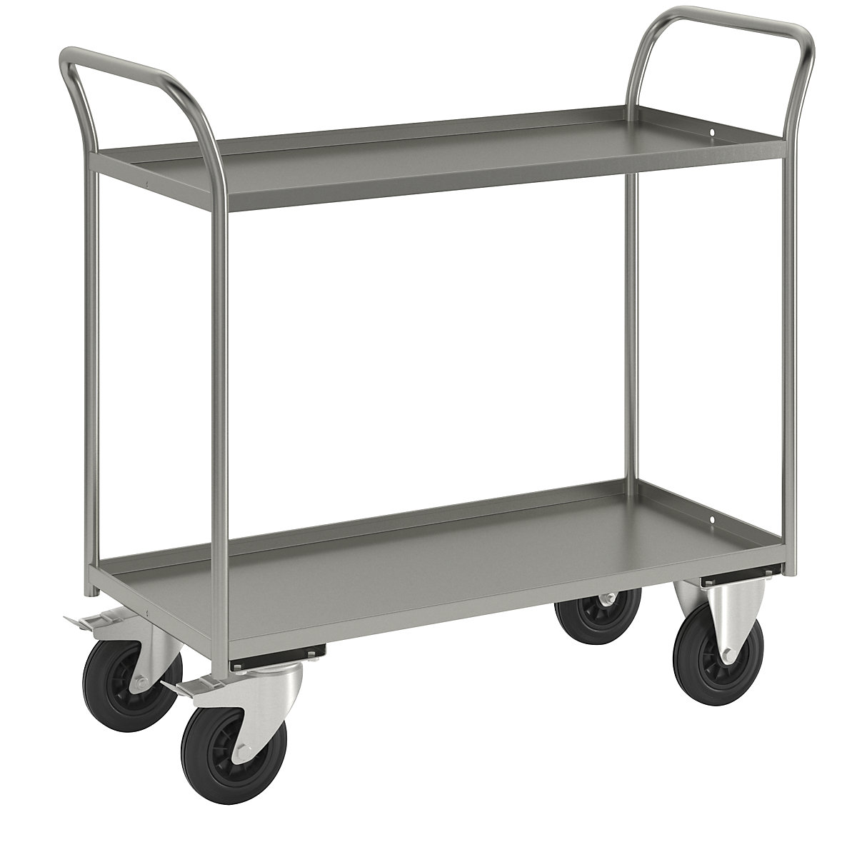 KM41 table trolley – Kongamek, 2 shelves with raised edges, LxWxH 1080 x 450 x 1000 mm, zinc plated, 2 swivel castors with stops, 2 fixed castors-4