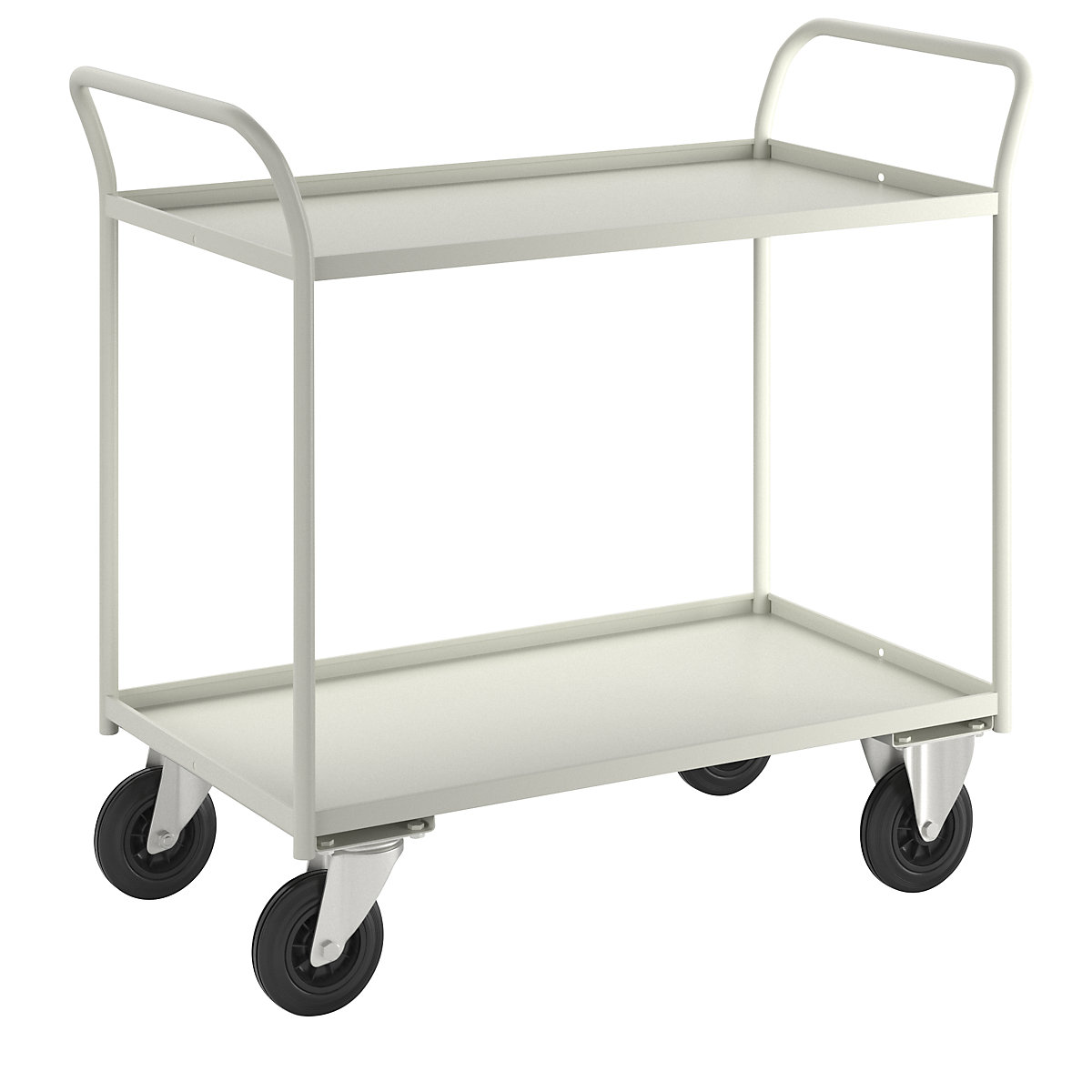 KM41 table trolley – Kongamek, 2 shelves with raised edges, LxWxH 1070 x 550 x 1000 mm, white, 2 swivel castors and 2 fixed castors-1
