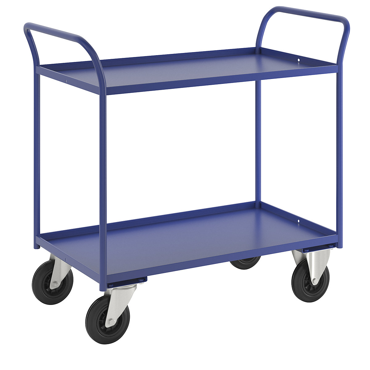 KM41 table trolley – Kongamek, 2 shelves with raised edges, LxWxH 1070 x 550 x 1000 mm, blue, 2 swivel castors and 2 fixed castors-8