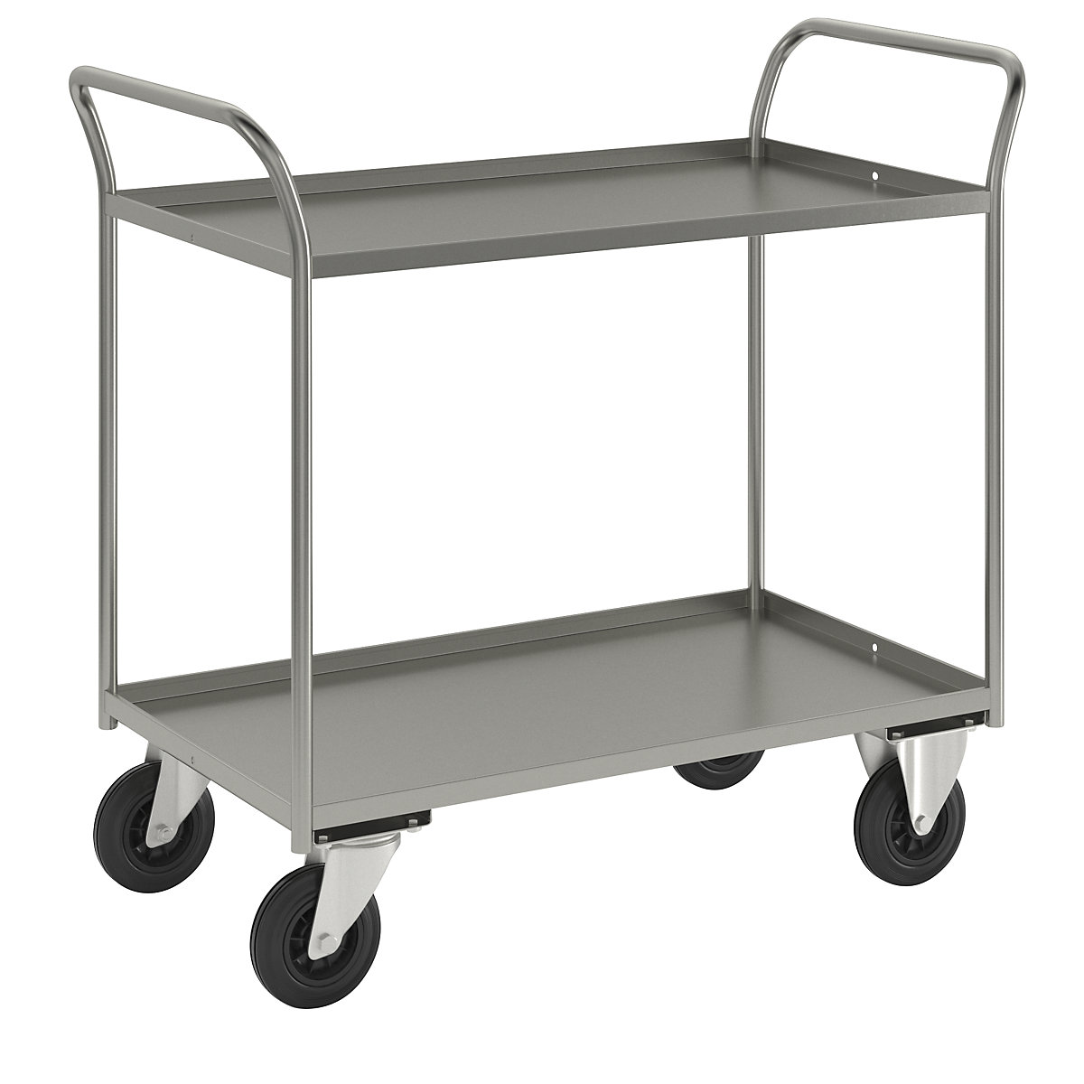 KM41 table trolley – Kongamek, 2 shelves with raised edges, LxWxH 1070 x 550 x 1000 mm, zinc plated, 2 swivel castors and 2 fixed castors-4