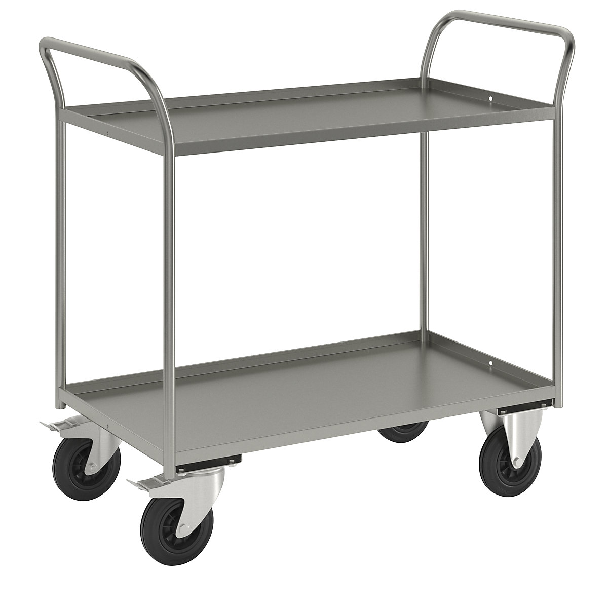 KM41 table trolley – Kongamek, 2 shelves with raised edges, LxWxH 1070 x 550 x 1000 mm, zinc plated, 2 swivel castors with stops, 2 fixed castors-6